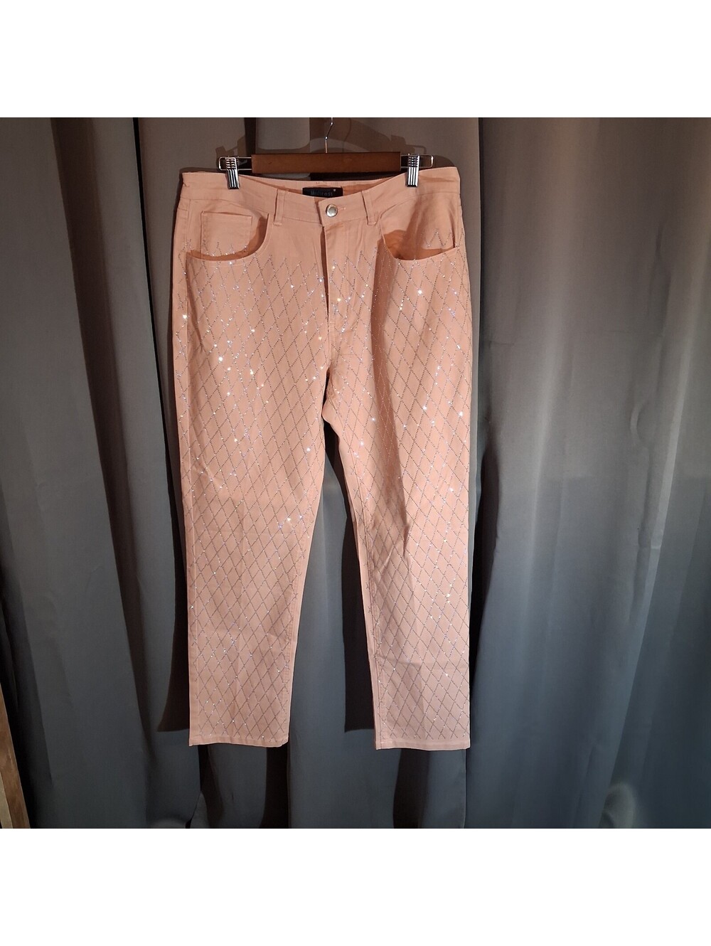 Midiros Peach Colored Pants with Sparkling Diamond Pattern XL